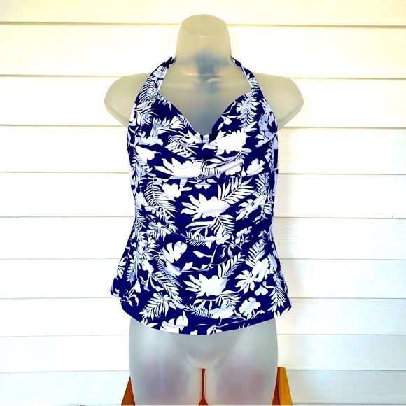 Navy and White Floral Bikini Top NWT size XL women’s summer swim - Picture 2 of 4